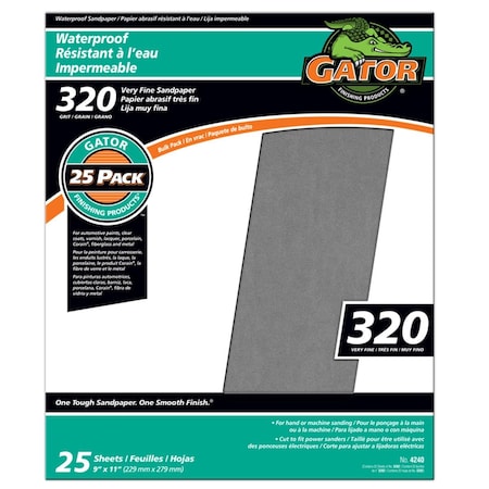 Gator Finishing 9 x 11 in. Wetdry 320 Grit Sandpaper 18738